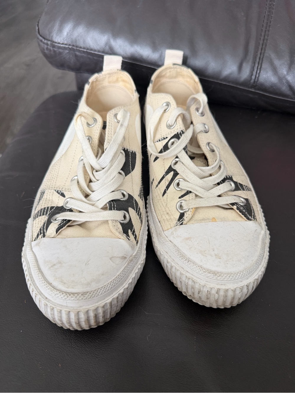 McQ by Alexander McQueen Beige Canvas Low-Top Sneakers with Black Graphic